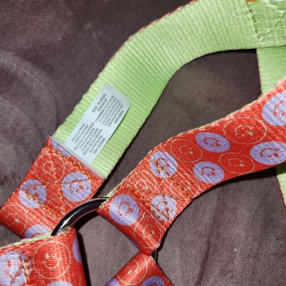 Smiley Face Animal Harness Size XL Orange Purple And Lime Green - Picture 2 of 5